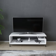 Móvel de TV elegante, preto e branco, 120 x 44,6 x 37,6 cm | Painel de partículas 100% revestido de melamina, 18 mm de espessura | Design moderno para salas de estar e espaços de entretenimento