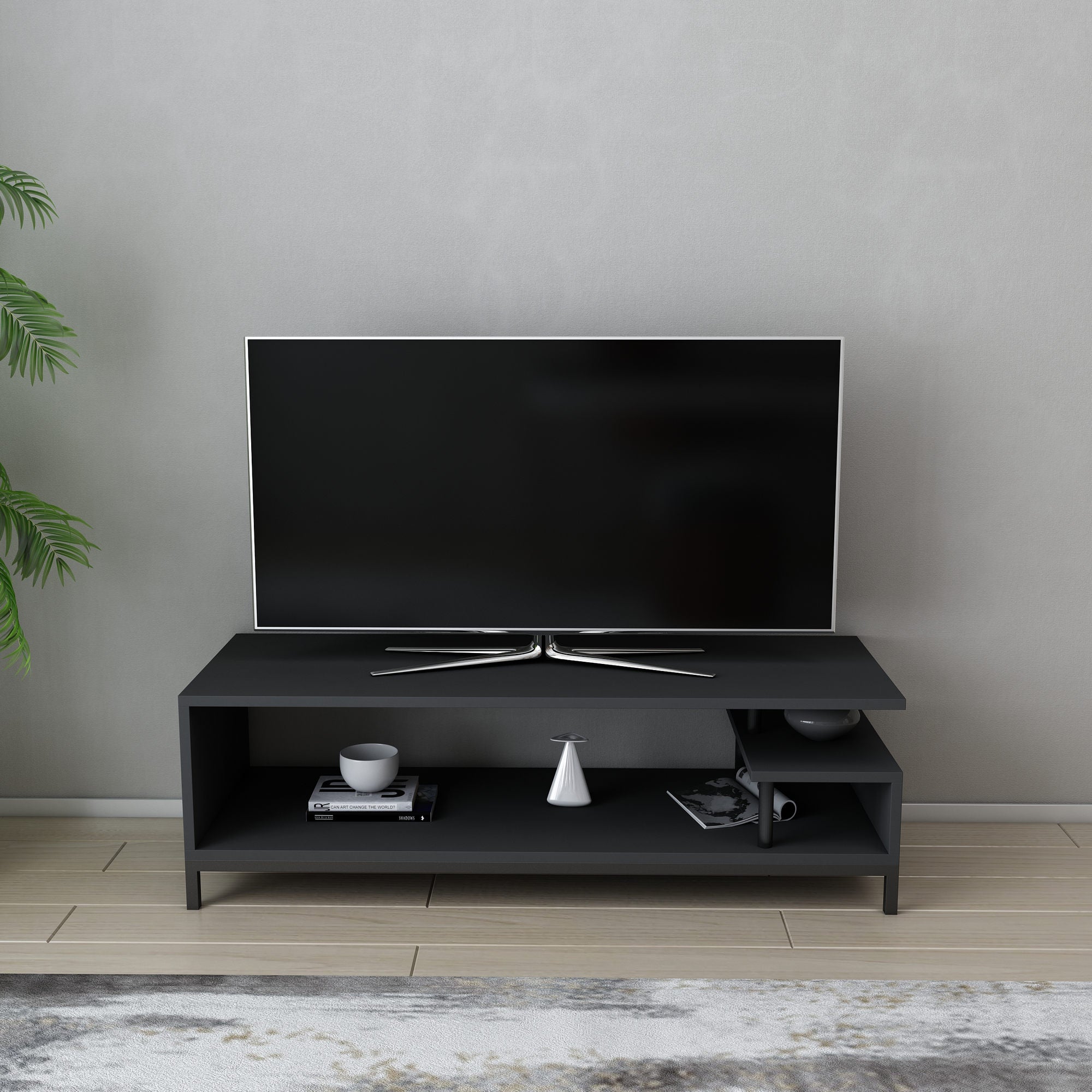 Móvel de TV industrial, preto e antracite, 120 x 44,6 x 37,6 cm | Painel de partículas 100% revestido de melamina, 18 mm de espessura | Elegante e durável para salas de estar modernas
