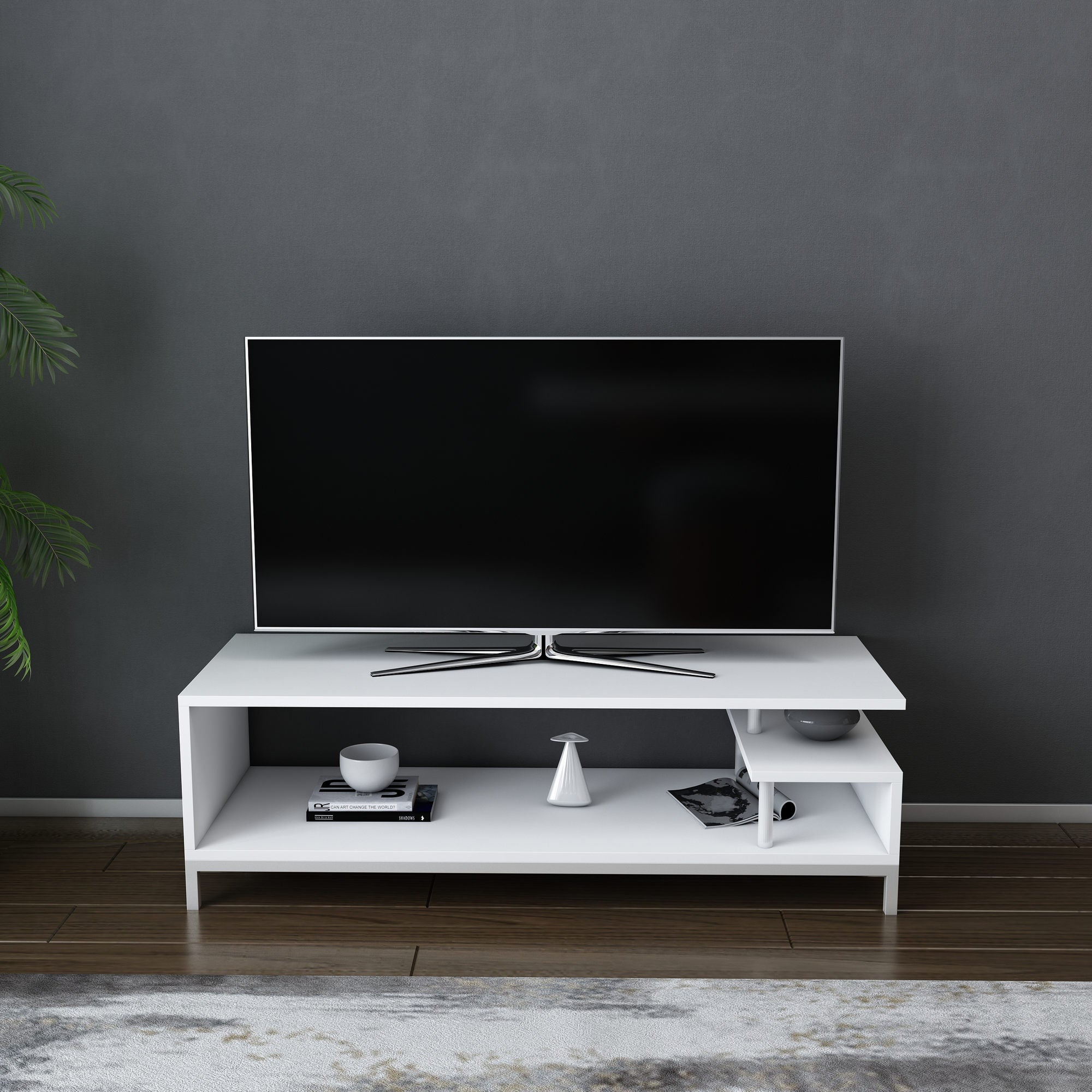 Móvel de TV escandinavo, branco, 120 x 44,6 x 37,6 cm | Painel de partículas 100% revestido de melamina, 18 mm de espessura | Elegante e funcional para salas de estar modernas