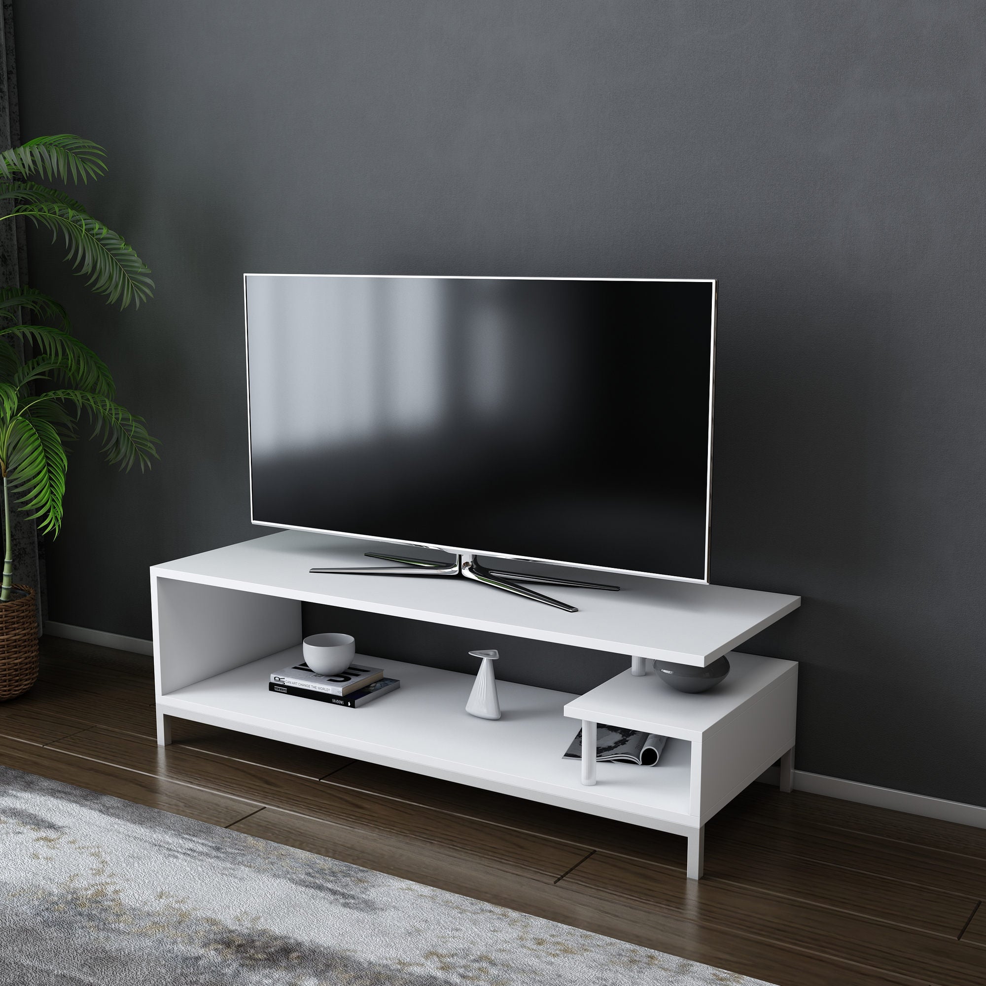 Móvel de TV escandinavo, branco, 120 x 44,6 x 37,6 cm | Painel de partículas 100% revestido de melamina, 18 mm de espessura | Elegante e funcional para salas de estar modernas