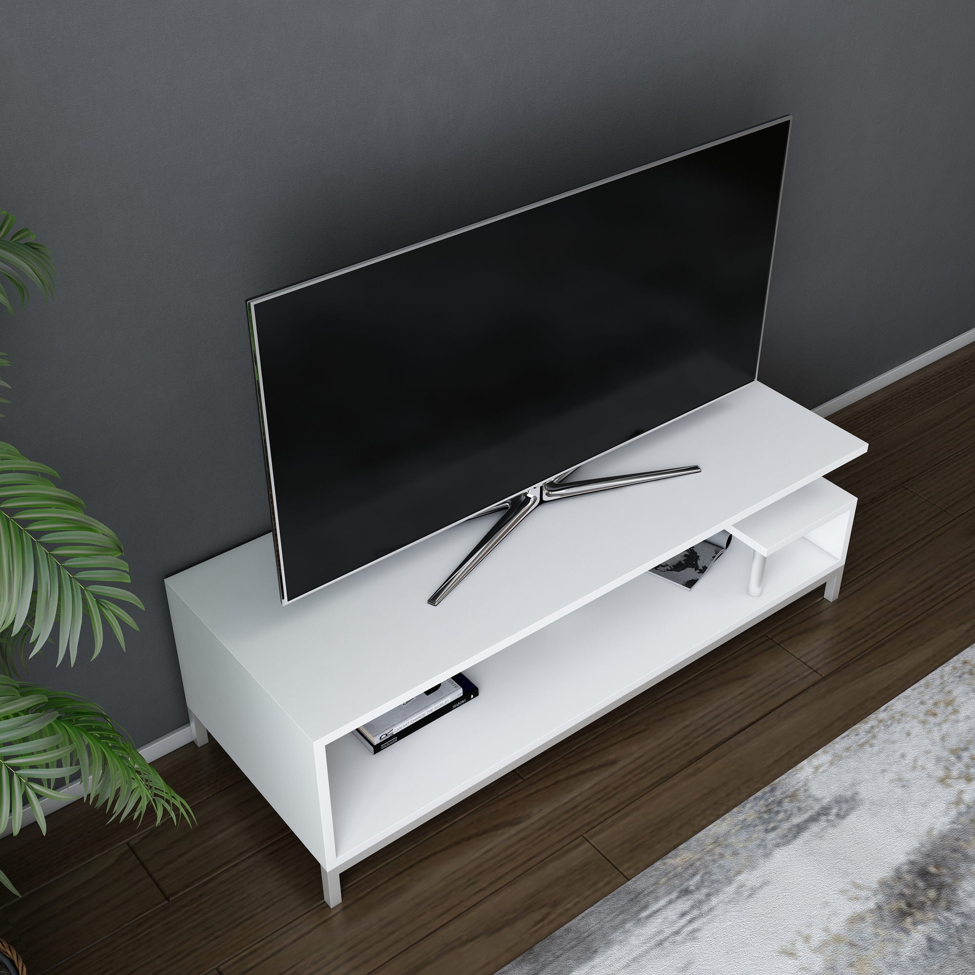 Móvel de TV escandinavo, branco, 120 x 44,6 x 37,6 cm | Painel de partículas 100% revestido de melamina, 18 mm de espessura | Elegante e funcional para salas de estar modernas