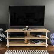 Móvel de TV escandinavo, branco e carvalho, 120 x 44,6 x 47,4 cm | Painel de partículas 100% revestido de melamina, 18 mm de espessura | Elegante e funcional para salas de estar modernas
