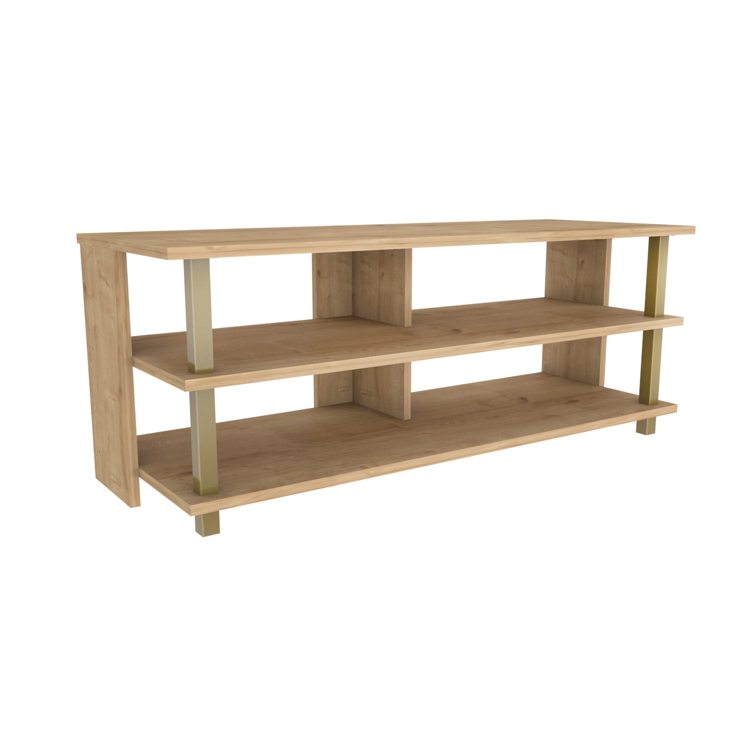 Móvel de TV elegante, dourado e carvalho, 120 x 44,6 x 47,4 cm | Painel de partículas 100% revestido de melamina, 18 mm de espessura | Design moderno para salas de estar e espaços de entretenimento