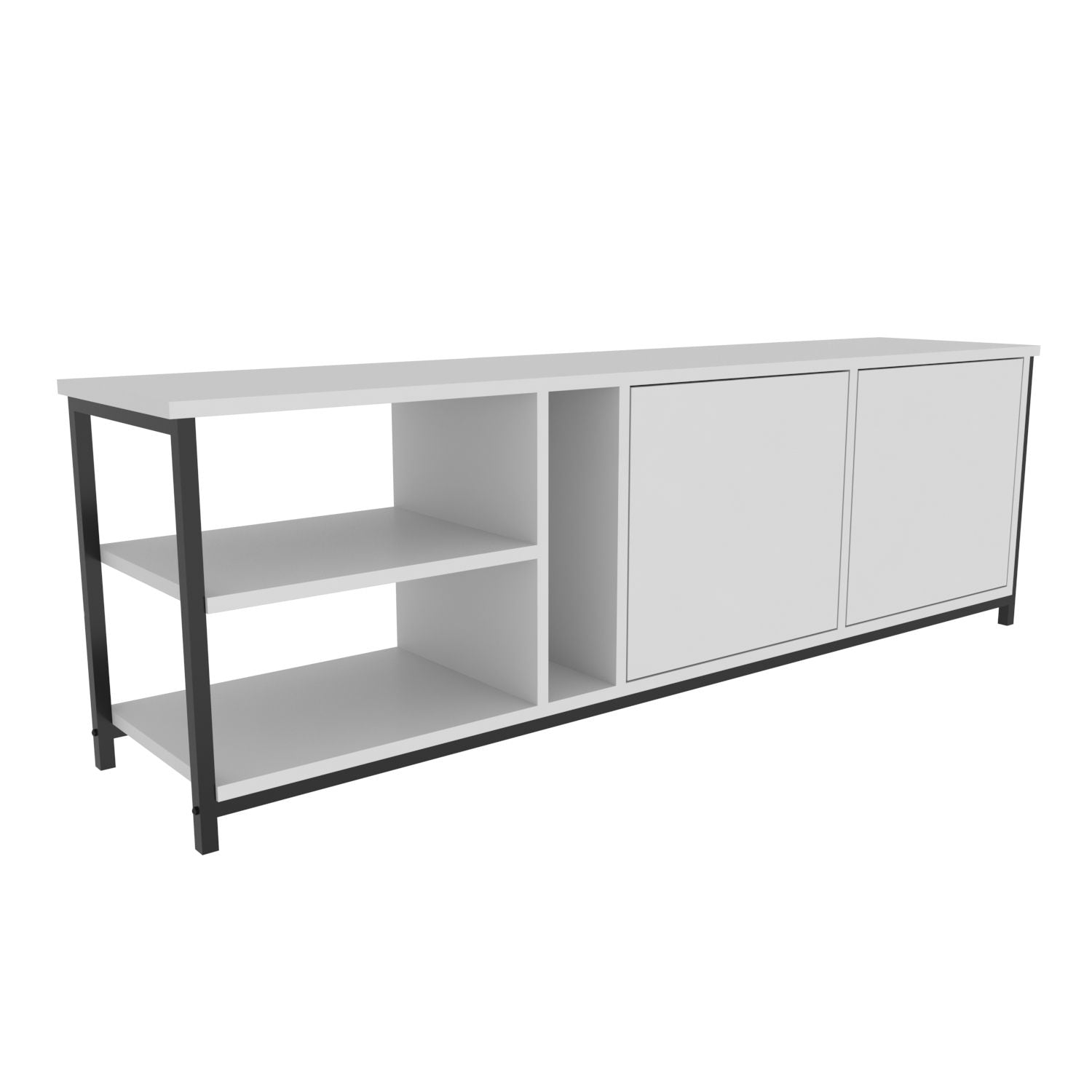 Móvel de TV elegante, preto e branco, 160 cm x 35,3 cm x 50,8 cm | Painel de partículas 100% revestido de melamina, 18 mm de espessura | Design moderno para salas de estar e espaços de entretenimento