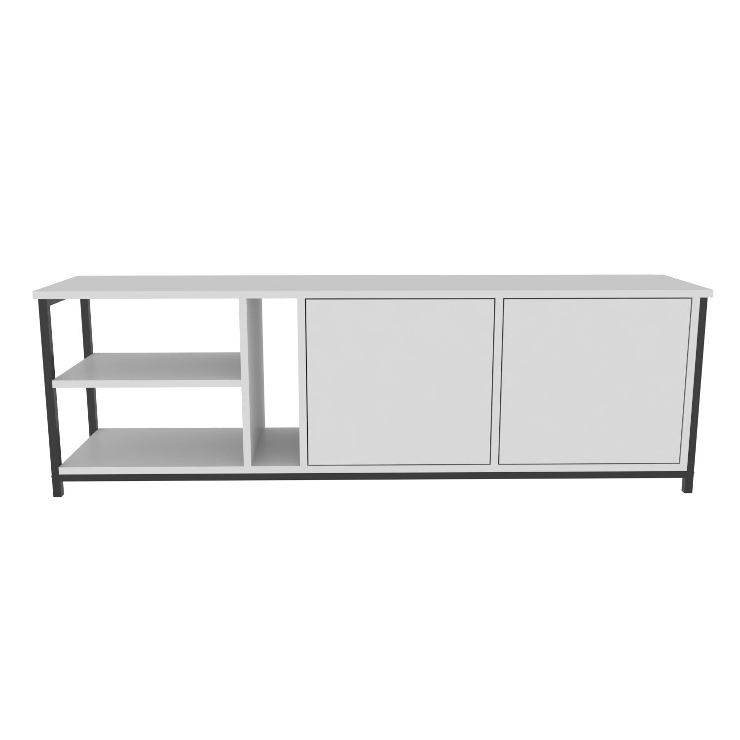 Móvel de TV elegante, preto e branco, 160 cm x 35,3 cm x 50,8 cm | Painel de partículas 100% revestido de melamina, 18 mm de espessura | Design moderno para salas de estar e espaços de entretenimento