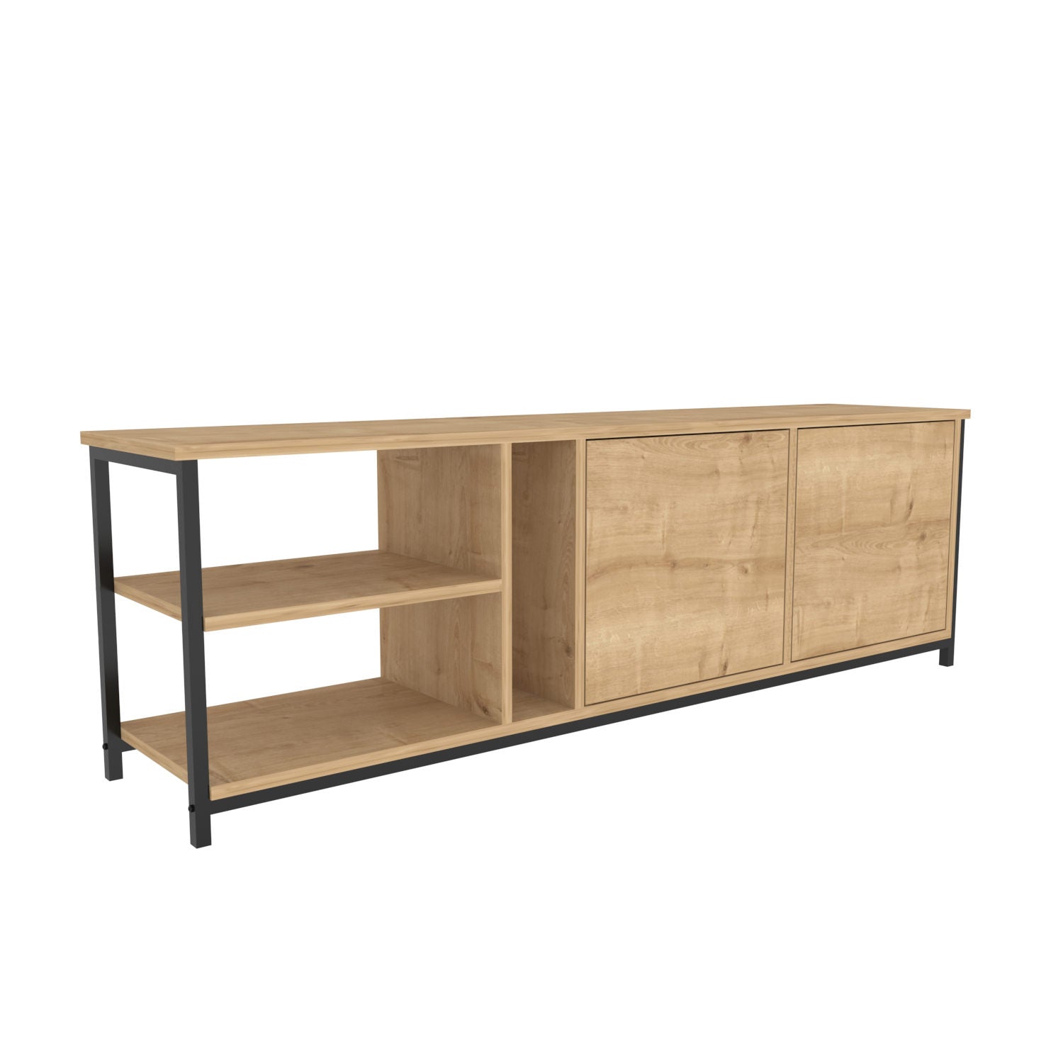 Móvel de TV industrial, preto e carvalho, 160 x 35,3 x 50,8 cm | Painel de partículas 100% revestido de melamina, 18 mm de espessura | Elegante e funcional para salas de estar modernas