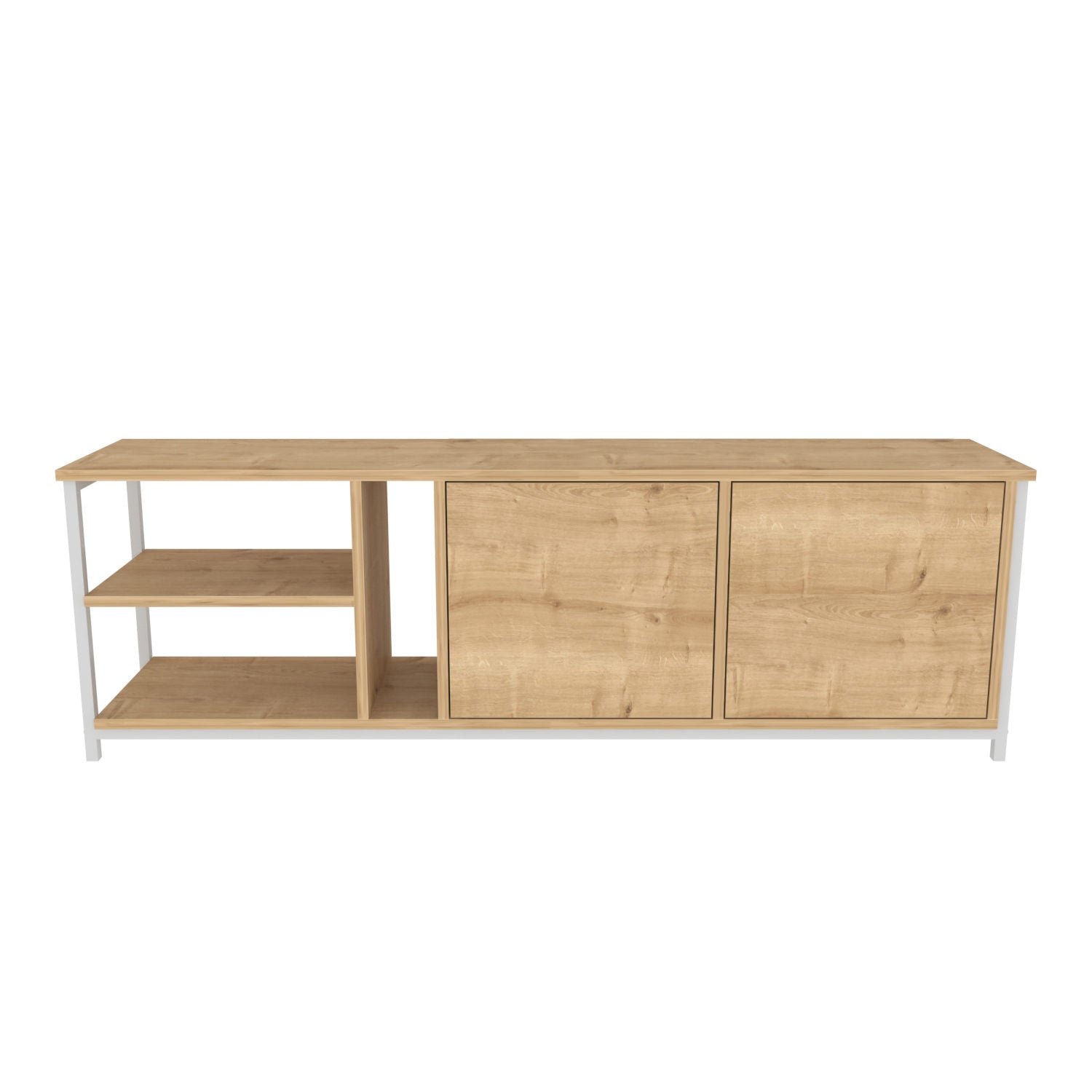 Móvel de TV escandinavo, branco e carvalho, 160 cm x 35,3 cm x 50,8 cm | Painel de partículas 100% revestido de melamina, 18 mm de espessura | Design elegante e funcional para salas de estar modernas