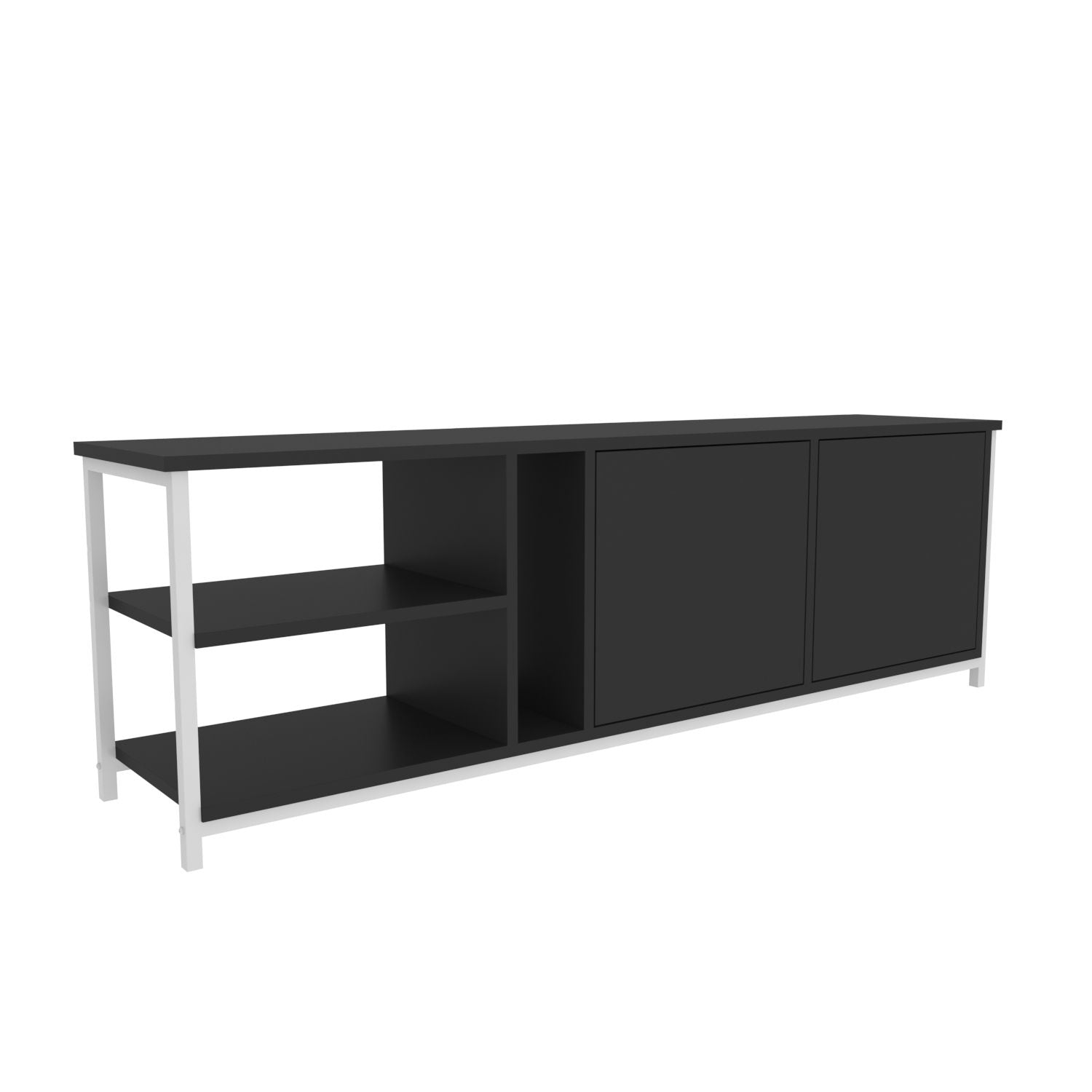 Móvel de TV elegante, 160 cm de largura, branco e antracite | Painel de partículas 100% revestido de melamina, 18 mm de espessura | Design moderno para salas de estar e espaços de entretenimento