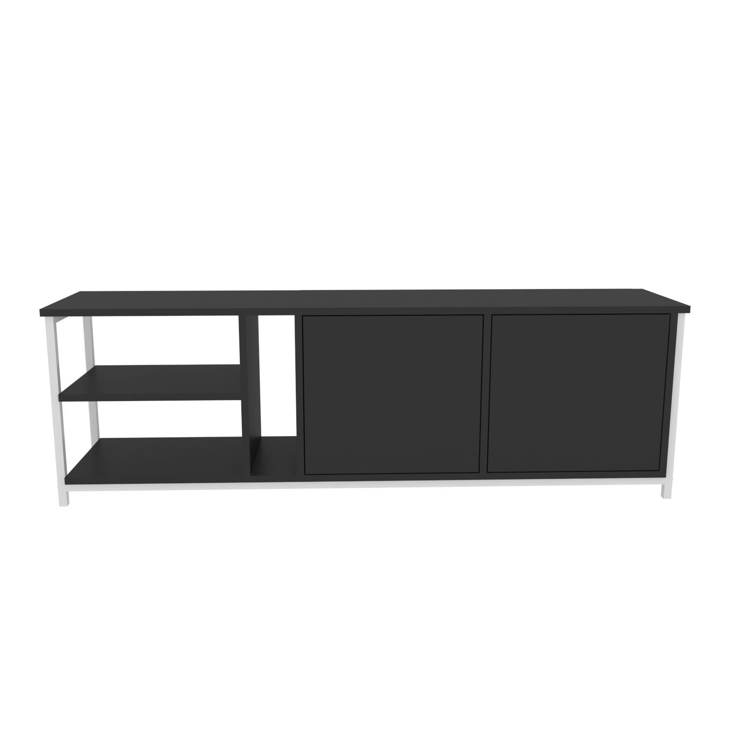 Móvel de TV elegante, 160 cm de largura, branco e antracite | Painel de partículas 100% revestido de melamina, 18 mm de espessura | Design moderno para salas de estar e espaços de entretenimento
