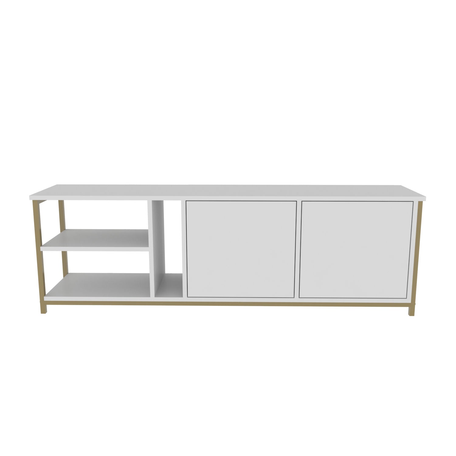 Móvel de TV elegante, branco e dourado, 160 cm x 35,3 cm x 50,8 cm | Painel de partículas 100% revestido de melamina, 18 mm de espessura | Elegante e funcional para salas de estar modernas