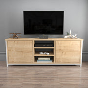 Móvel de TV escandinavo, branco e carvalho, 140 x 35,3 x 50,8 cm | Painel de partículas 100% revestido de melamina, 18 mm de espessura | Elegante e funcional para salas de estar modernas