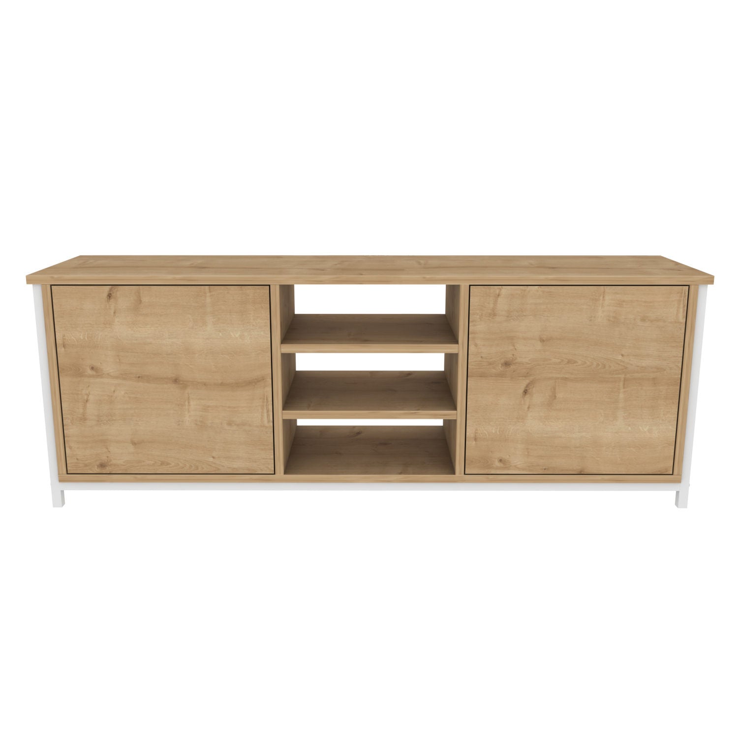 Móvel de TV escandinavo, branco e carvalho, 140 x 35,3 x 50,8 cm | Painel de partículas 100% revestido de melamina, 18 mm de espessura | Elegante e funcional para salas de estar modernas