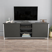 Móvel de TV elegante, branco e antracite, 140 x 35,3 x 50,8 cm | Painel de partículas 100% revestido de melamina, 18 mm de espessura | Design moderno para salas de estar e espaços de entretenimento