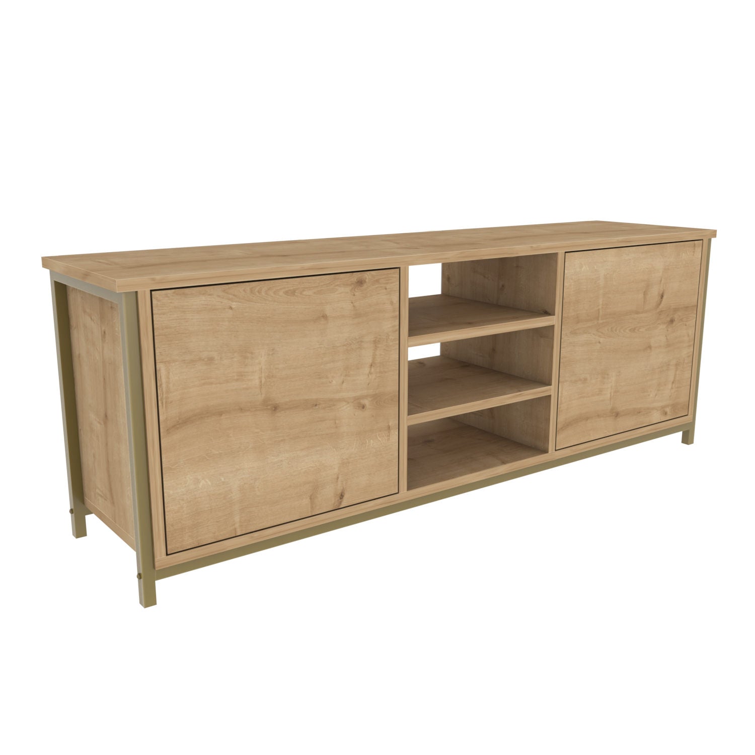 Móvel de TV Glamouroso, Dourado e Carvalho, 140 x 35,3 x 50,8 cm | Painel de partículas 100% revestido em melamina, 18 mm de espessura | Elegante e funcional para salas de estar modernas
