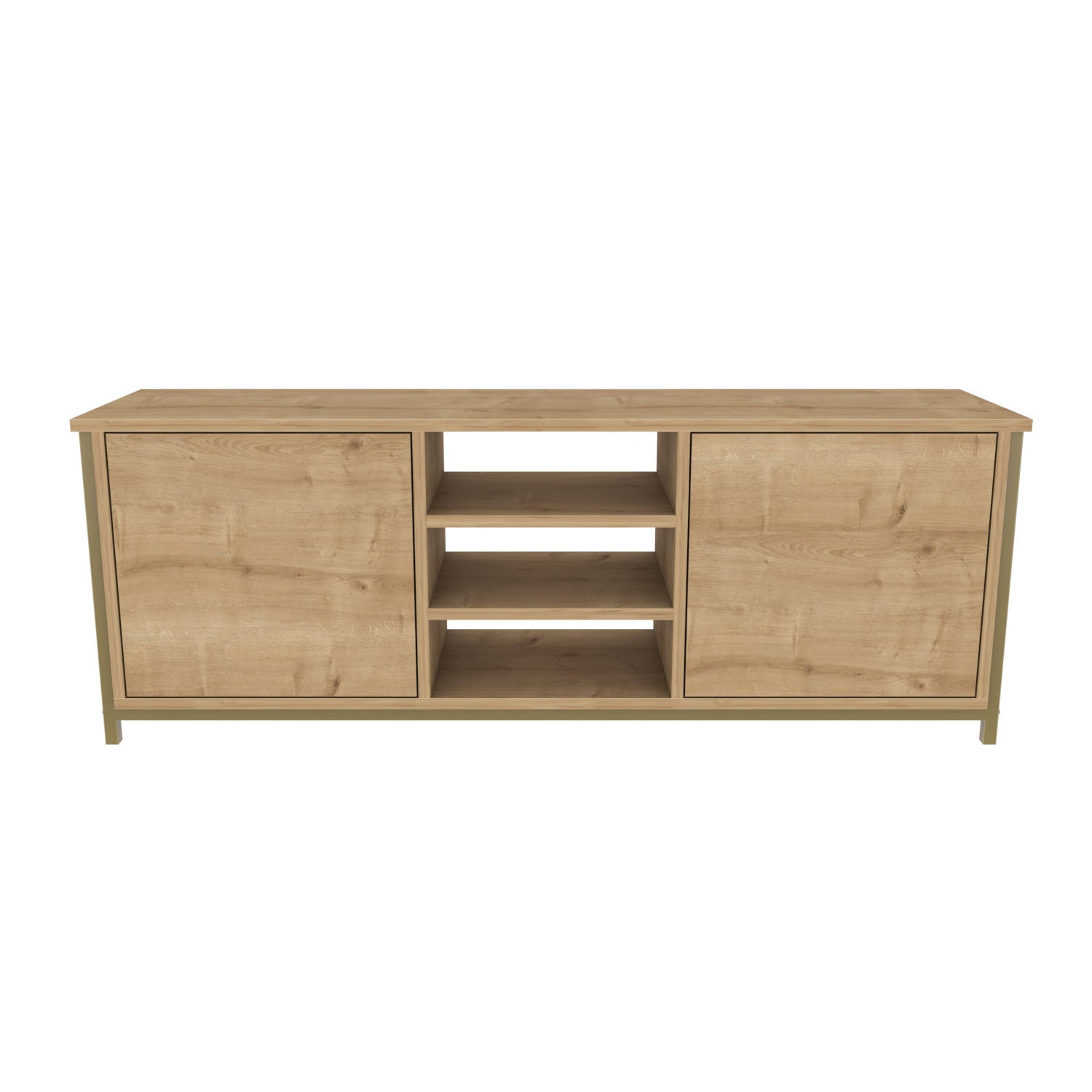 Móvel de TV Glamouroso, Dourado e Carvalho, 140 x 35,3 x 50,8 cm | Painel de partículas 100% revestido em melamina, 18 mm de espessura | Elegante e funcional para salas de estar modernas