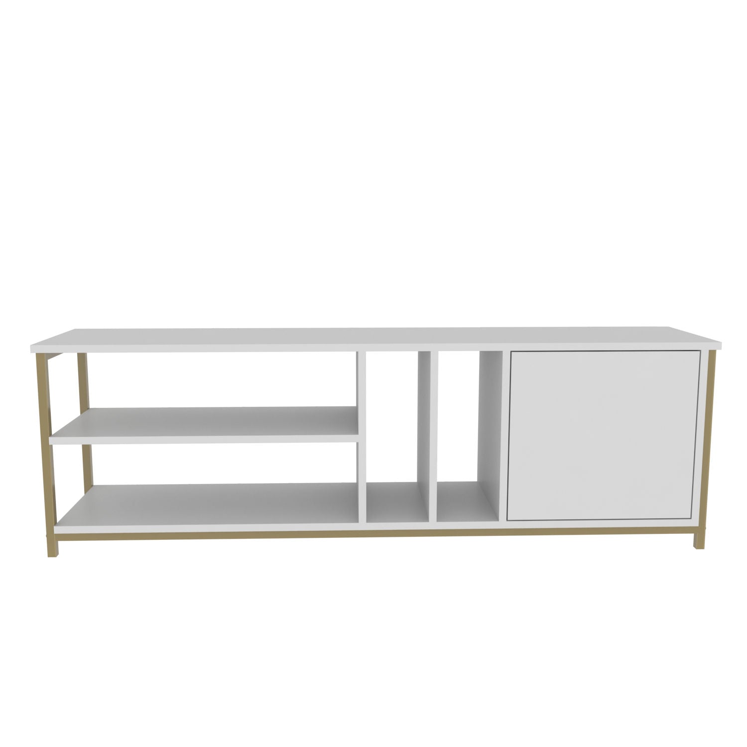 Elegante Móvel de TV dourado e branco, 140 cm x 35,3 cm x 50,8 cm | Painel de partículas 100% revestido de melamina, 18 mm de espessura | Armazenamento elegante para salas de estar modernas