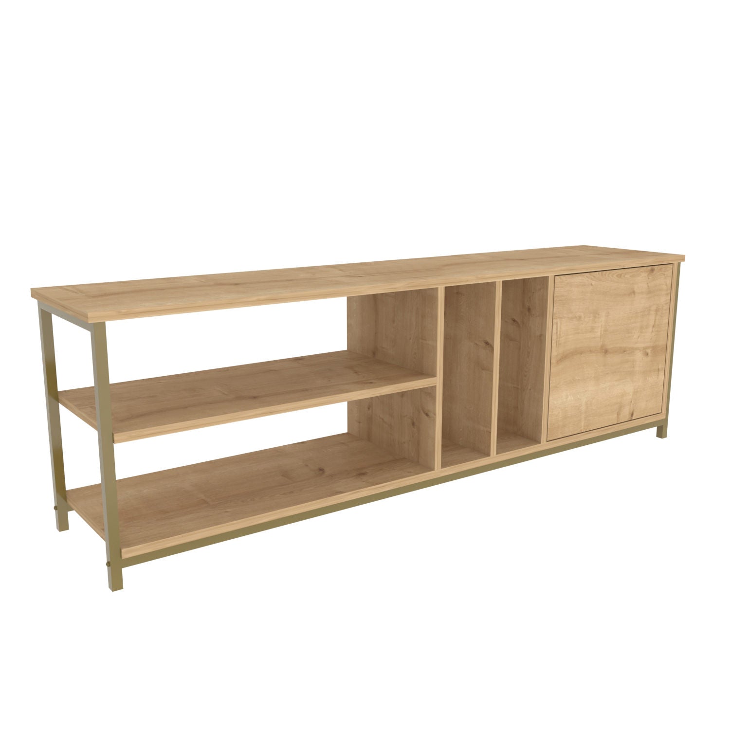 Móvel de TV Glamouroso, Dourado e Carvalho, 140 x 35,3 x 50,8 cm | Painel de partículas 100% revestido em melamina, 18 mm de espessura | Elegante e funcional para salas de estar modernas