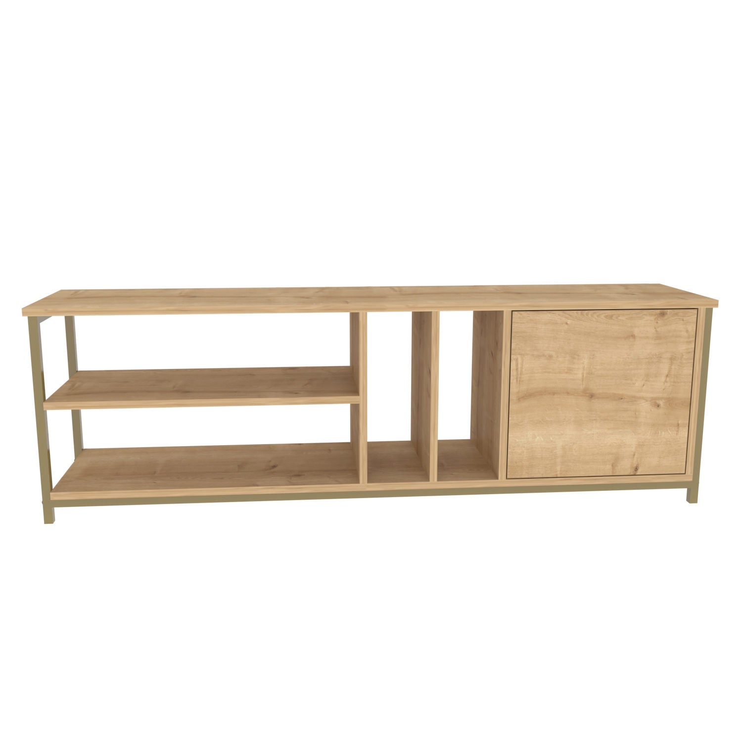 Móvel de TV Glamouroso, Dourado e Carvalho, 140 x 35,3 x 50,8 cm | Painel de partículas 100% revestido em melamina, 18 mm de espessura | Elegante e funcional para salas de estar modernas