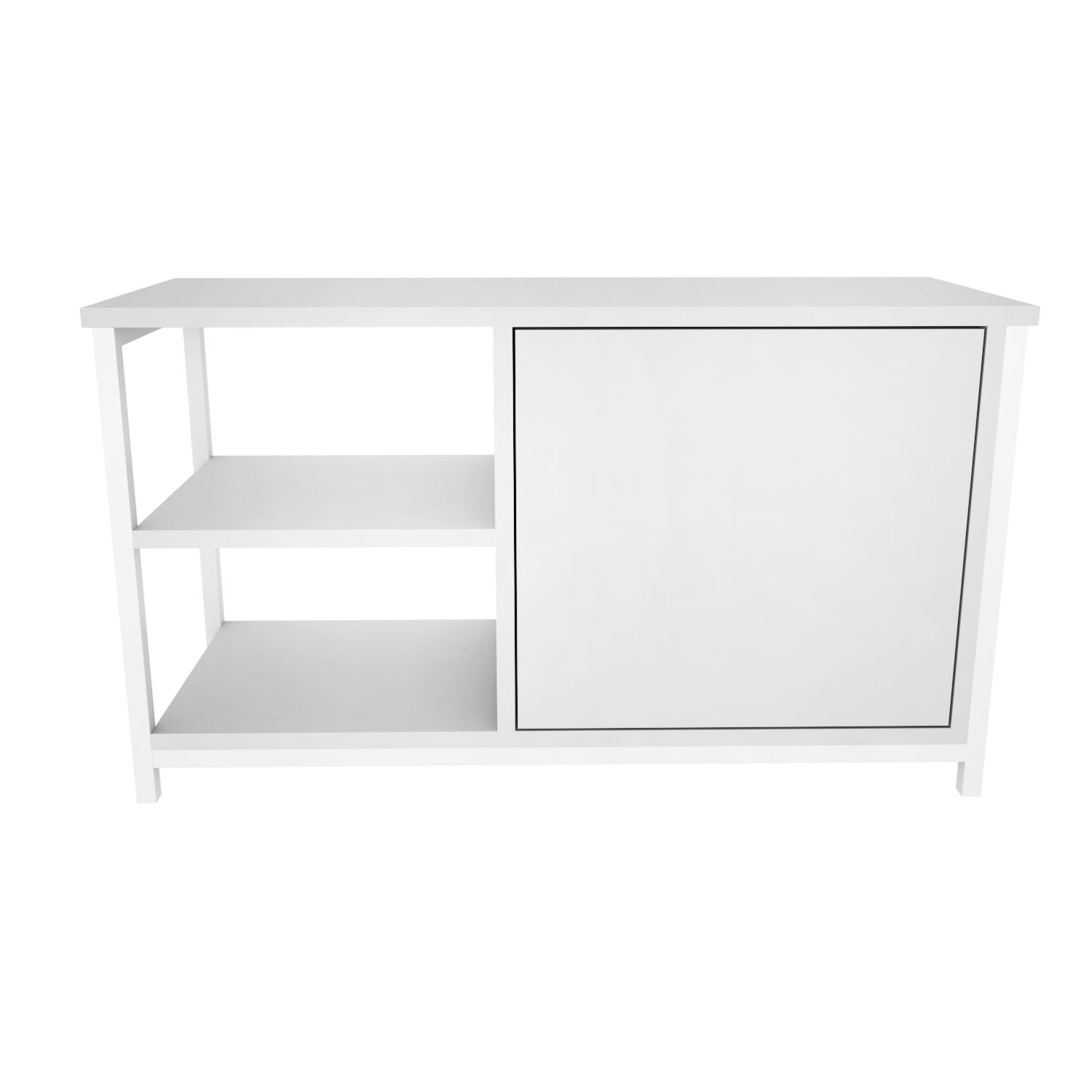 Móvel de TV escandinavo, branco, 89,6 x 35,3 x 50,8 cm | Painel de partículas 100% revestido em melamina e estrutura de metal, 18 mm de espessura | Design elegante e funcional para salas de estar modernas