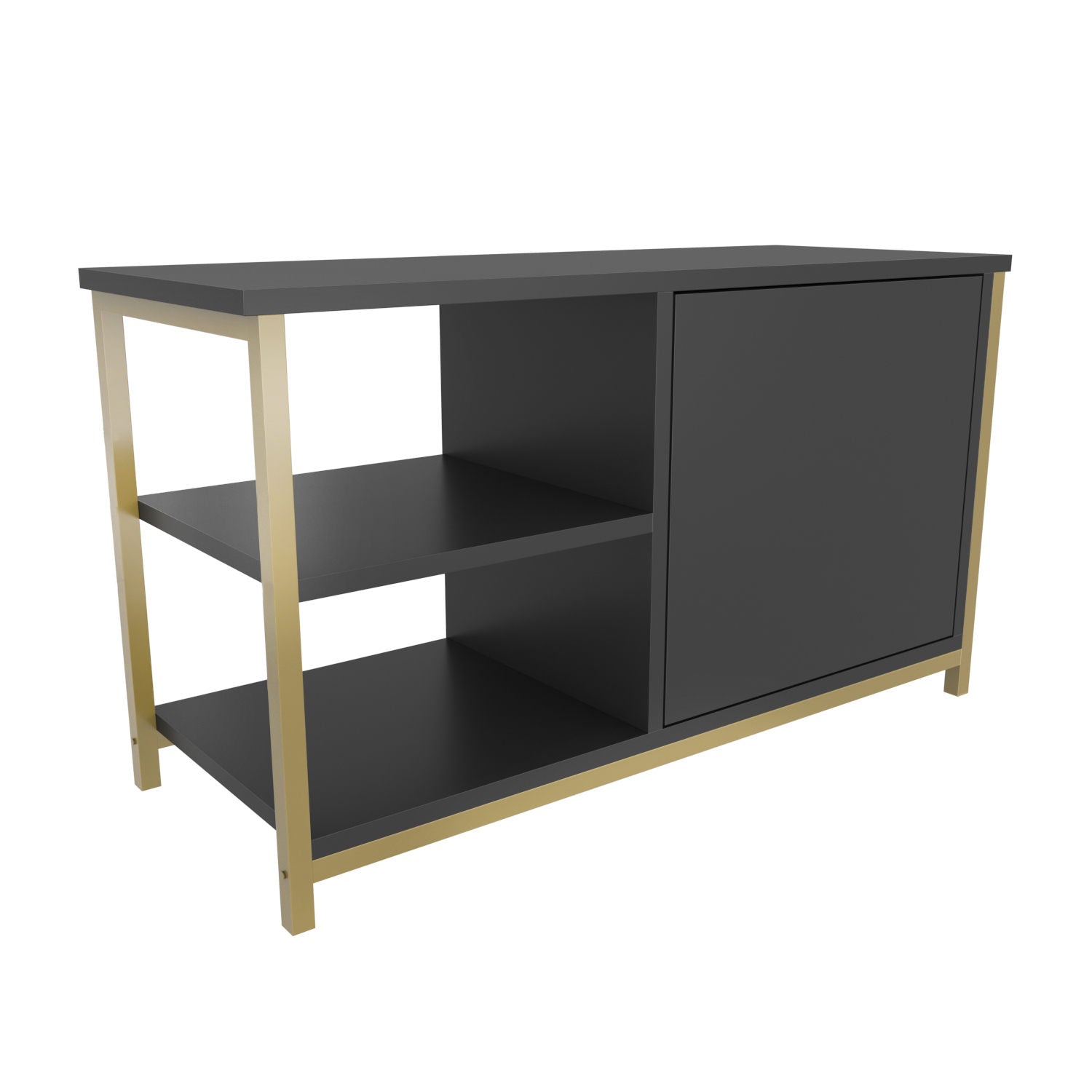 Móvel de TV Glamouroso, Dourado e Antracite, 89,6 x 35,3 x 50,8 cm | Painel de partículas 100% revestido em melamina, 18 mm de espessura, estrutura de metal resistente | Design elegante e funcional para salas de estar modernas