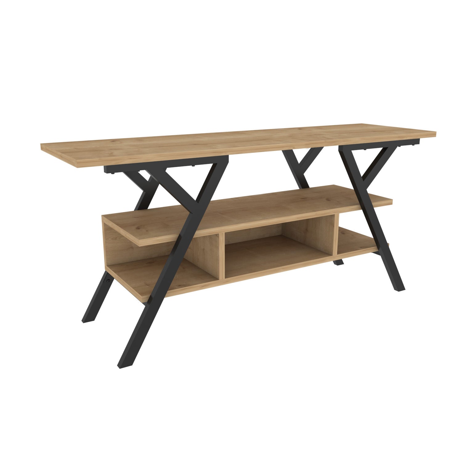 Suporte de TV industrial, preto e carvalho, 120 x 35 x 55 cm | Painel de partículas 100% revestido de melamina, 18 mm de espessura, estrutura de metal resistente | Design elegante e funcional