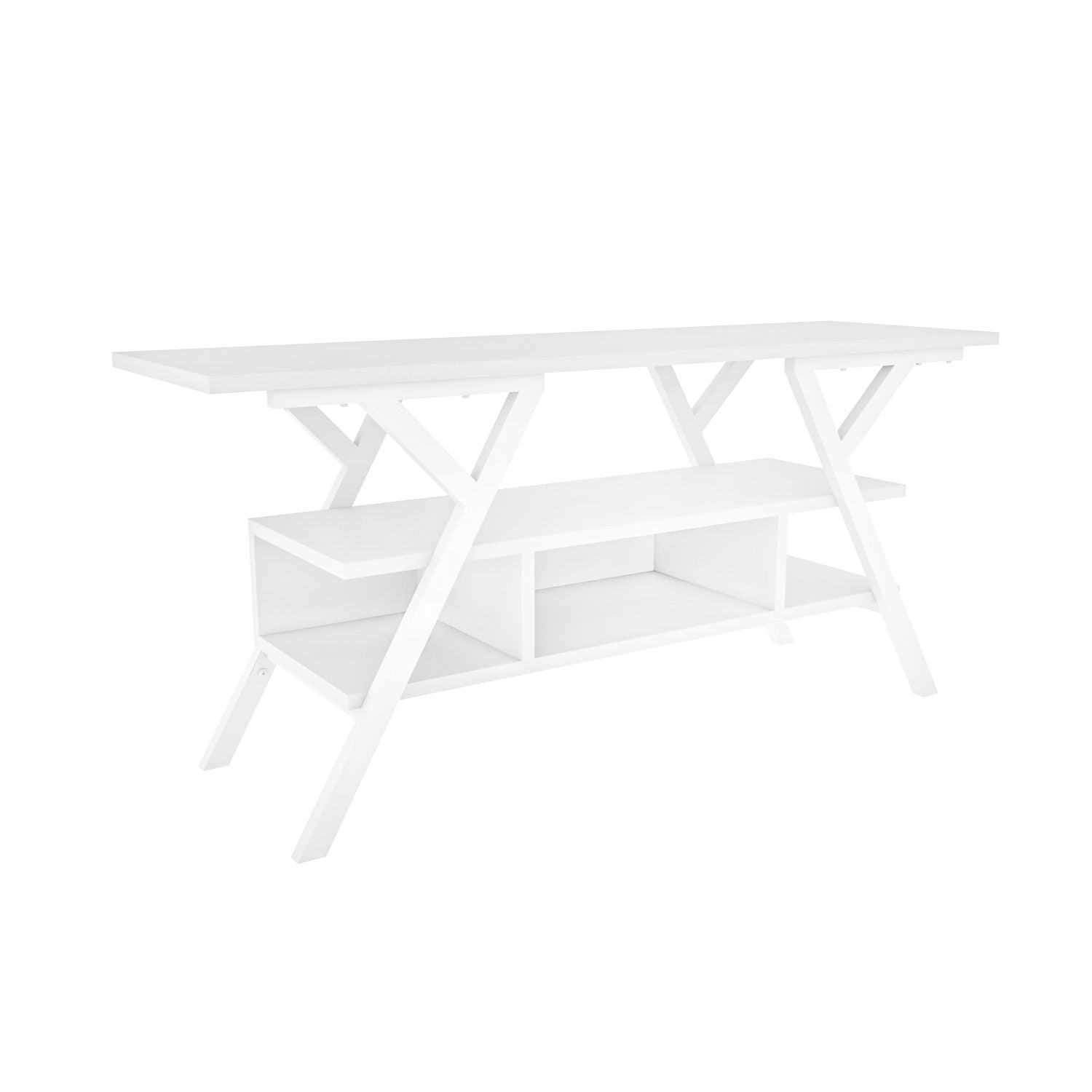 Suporte de TV escandinavo, branco, 120 x 35 x 55 cm | Painel de partículas 100% revestido de melamina, 18 mm de espessura, estrutura de metal resistente | Design elegante e funcional