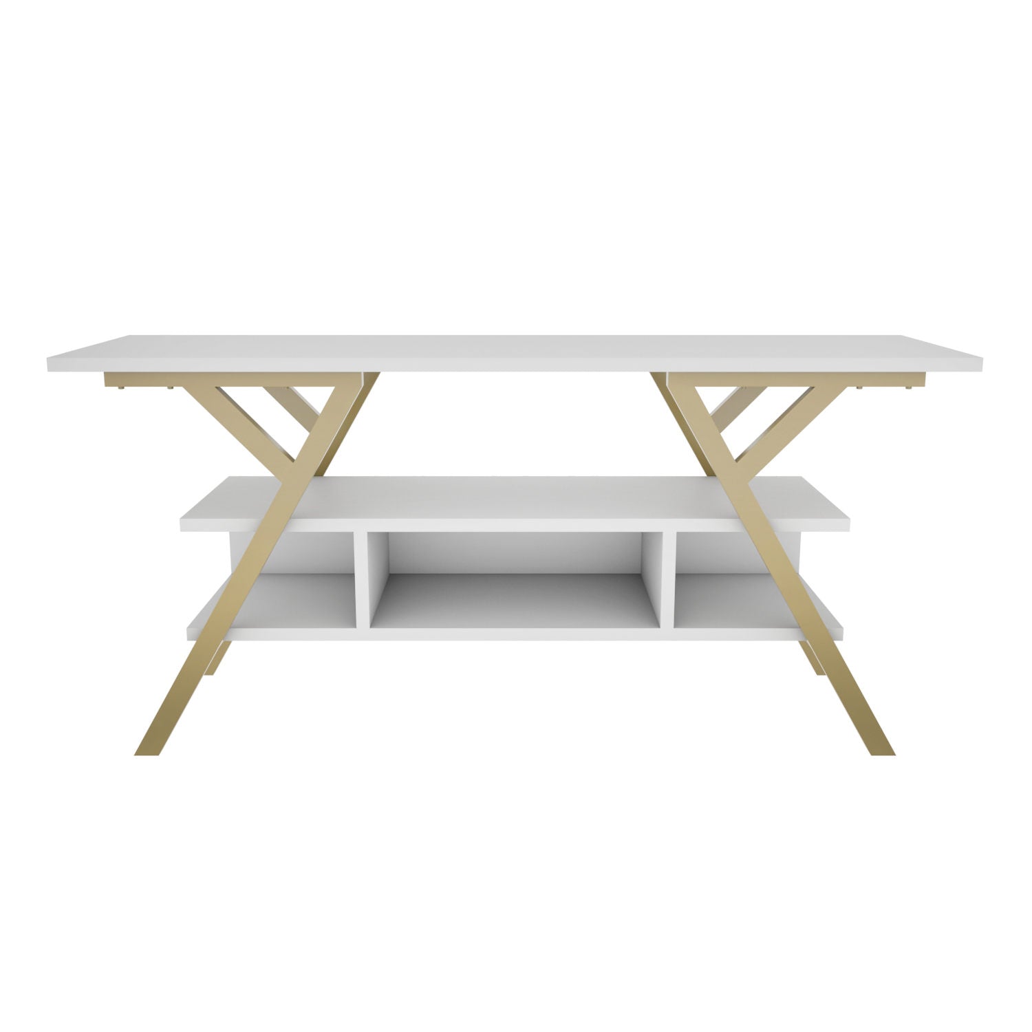 Suporte de TV Glamouroso, Dourado e Branco, 120 x 35 x 55 cm | Painel de partículas 100% revestido em melamina, 18 mm de espessura, estrutura de metal resistente | Design elegante e funcional para salas de estar modernas