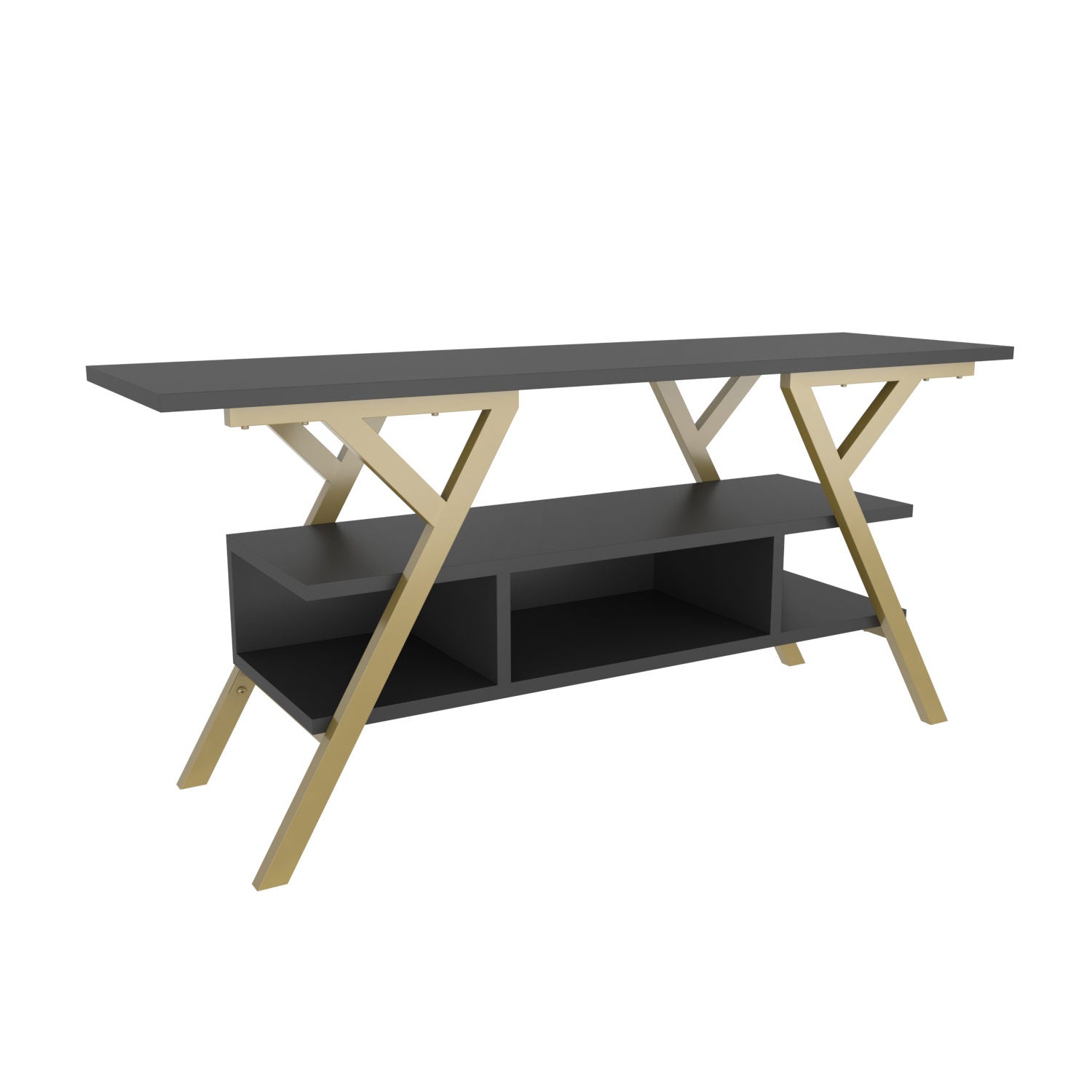 Suporte de TV Glamouroso, Dourado e Antracite, 120 x 35 x 55 cm | Painel de partículas 100% revestido em melamina, 18 mm de espessura, estrutura de metal resistente | Design elegante e funcional para salas de estar modernas