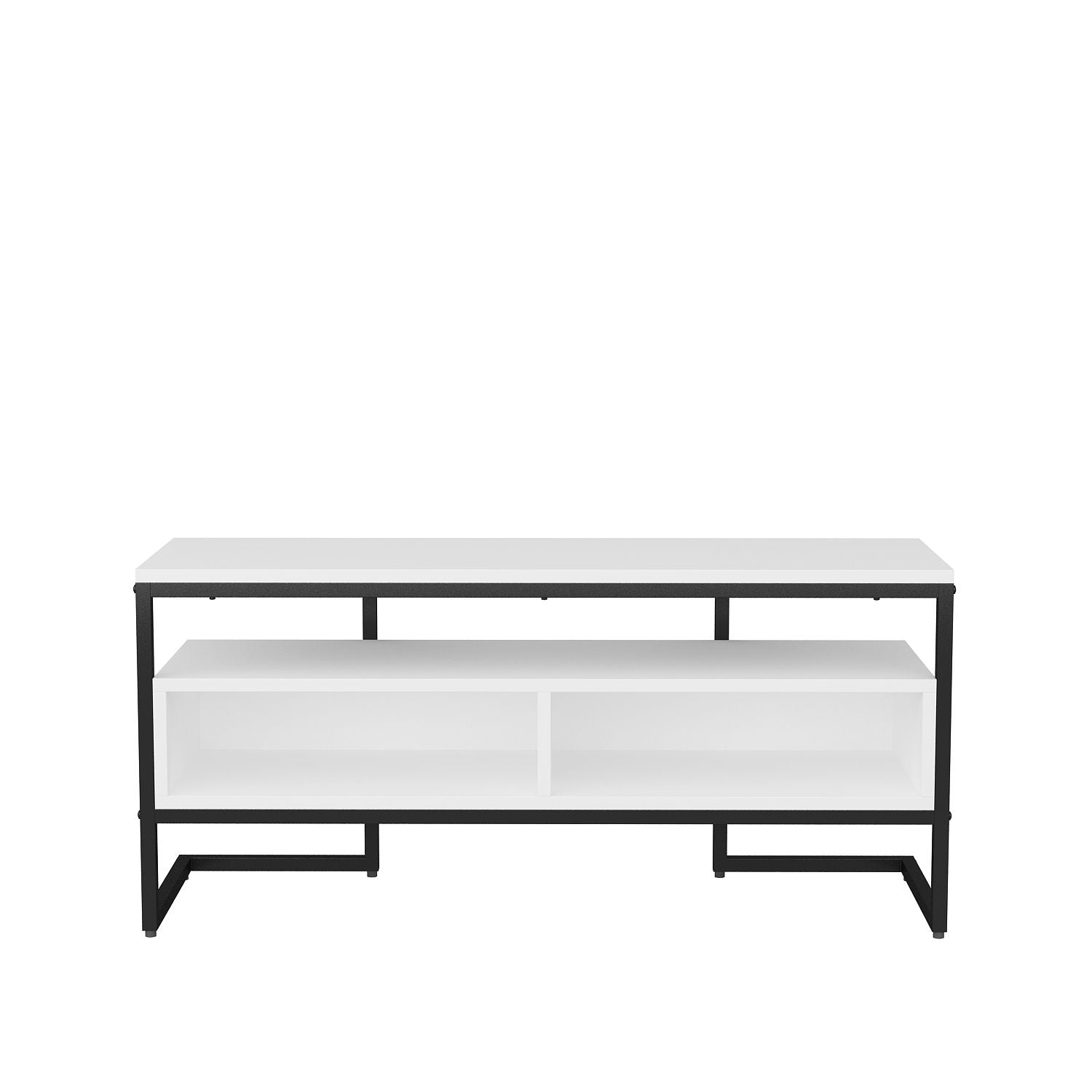 Suporte de TV elegante, preto e branco, 110 cm x 35 cm x 49,9 cm | Painel de partículas 100% revestido de melamina, 18 mm de espessura | Design moderno para salas de estar e espaços de entretenimento