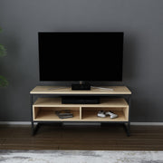 Suporte de TV industrial, preto e carvalho, 110 x 35 x 49,9 cm | Painel de partículas 100% revestido em melamina, 18 mm de espessura | Elegante e funcional para salas de estar modernas
