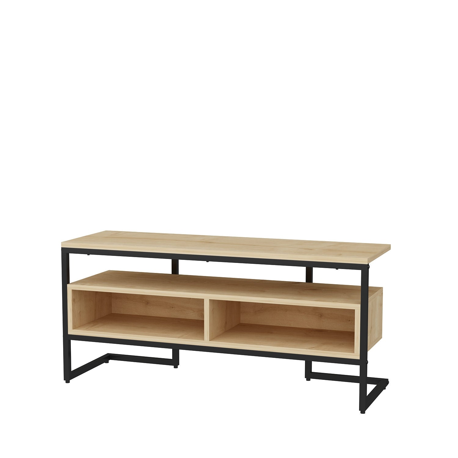Suporte de TV industrial, preto e carvalho, 110 x 35 x 49,9 cm | Painel de partículas 100% revestido em melamina, 18 mm de espessura | Elegante e funcional para salas de estar modernas