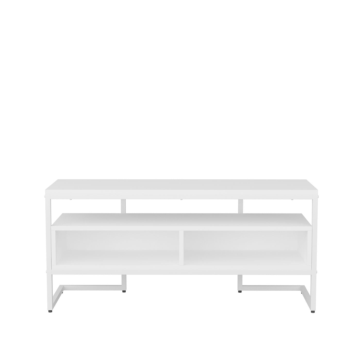 Suporte de TV moderno branco, 110 cm x 35 cm x 49,9 cm | Painel de partículas 100% revestido em melamina, 18 mm de espessura | Elegante e funcional para sala de estar