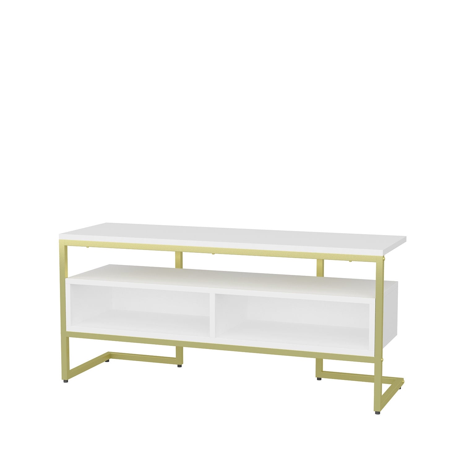 Móvel de TV Glamouroso, Dourado e Branco, 110 x 35 x 49,9 cm | Painel de partículas 100% revestido em melamina, 18 mm de espessura | Elegante e funcional para salas de estar modernas