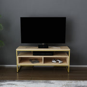 Suporte de TV Glamouroso, Dourado e Carvalho, 110 x 35 x 49,9 cm | Painel de partículas 100% revestido em melamina, 18 mm de espessura | Elegante e funcional para salas de estar modernas