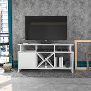 Móvel de TV moderno branco, 120 cm x 29,9 cm x 60,6 cm | Painel de partículas 100% revestido de melamina, 18 mm de espessura | Elegante e funcional para sala de estar
