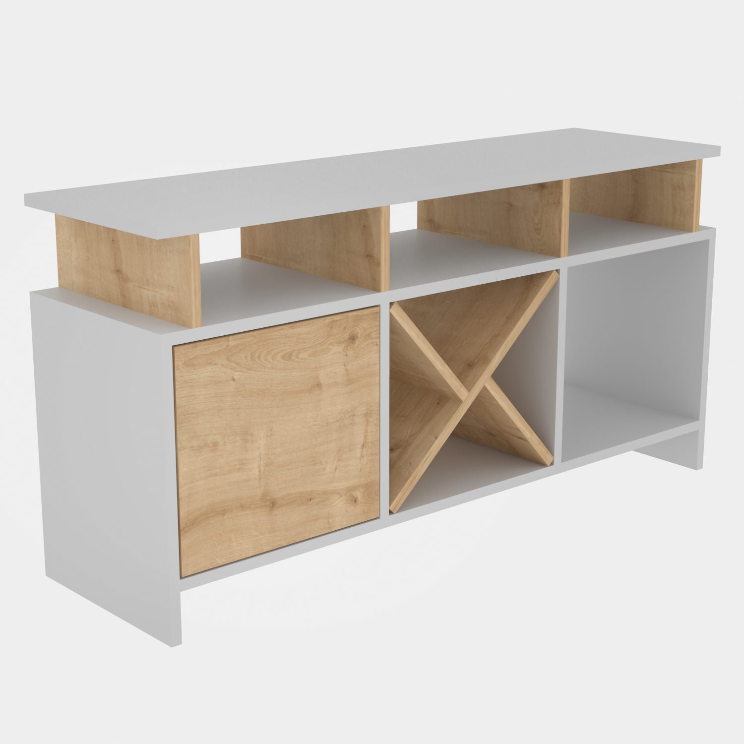 Móvel de TV elegante, branco e carvalho, 120 x 29,9 x 60,6 cm | Painel de partículas 100% revestido de melamina, 18 mm de espessura | Design moderno para salas de estar e espaços de entretenimento