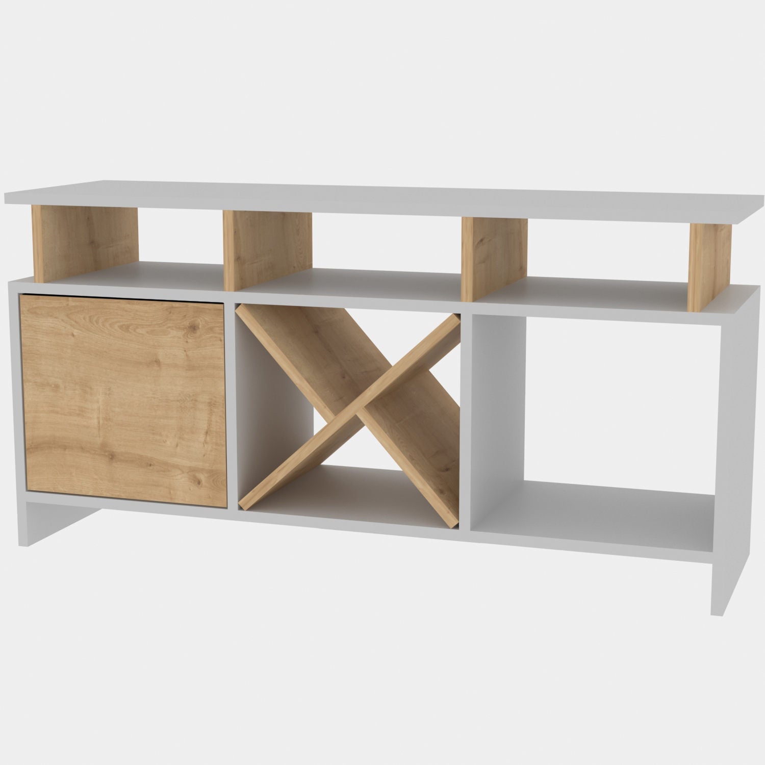 Móvel de TV elegante, branco e carvalho, 120 x 29,9 x 60,6 cm | Painel de partículas 100% revestido de melamina, 18 mm de espessura | Design moderno para salas de estar e espaços de entretenimento