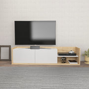 Móvel de TV escandinavo, carvalho e branco, 160 cm x 35 cm x 36,8 cm | Painel de partículas 100% revestido de melamina, 18 mm de espessura | Design elegante e funcional para salas de estar modernas