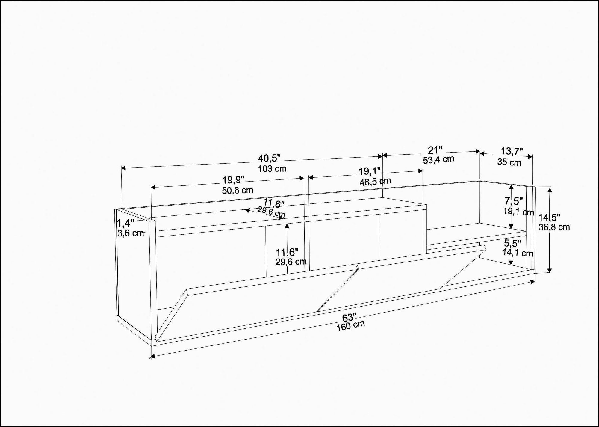 Suporte de TV elegante, antracite e branco, 160 x 35 x 36,8 cm | Painel de partículas 100% revestido de melamina, 18 mm de espessura | Design moderno para salas de estar e espaços de entretenimento