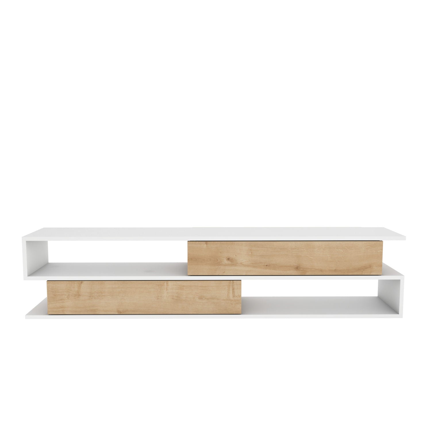 Móvel de TV escandinavo, branco e carvalho, 160 x 35,3 x 38,6 cm | Painel de partículas 100% revestido de melamina, 18 mm de espessura | Elegante e funcional para salas de estar modernas