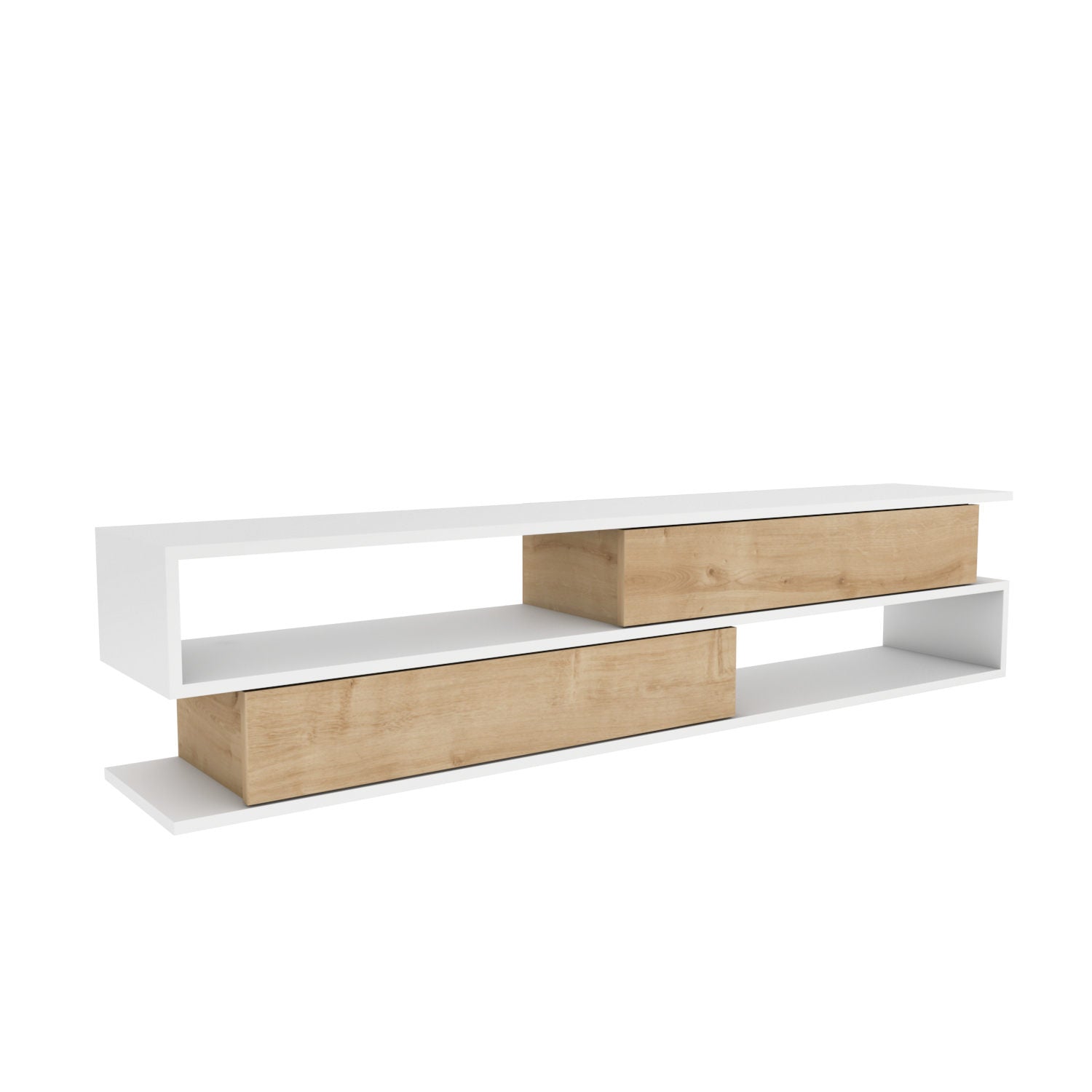 Móvel de TV escandinavo, branco e carvalho, 160 x 35,3 x 38,6 cm | Painel de partículas 100% revestido de melamina, 18 mm de espessura | Elegante e funcional para salas de estar modernas