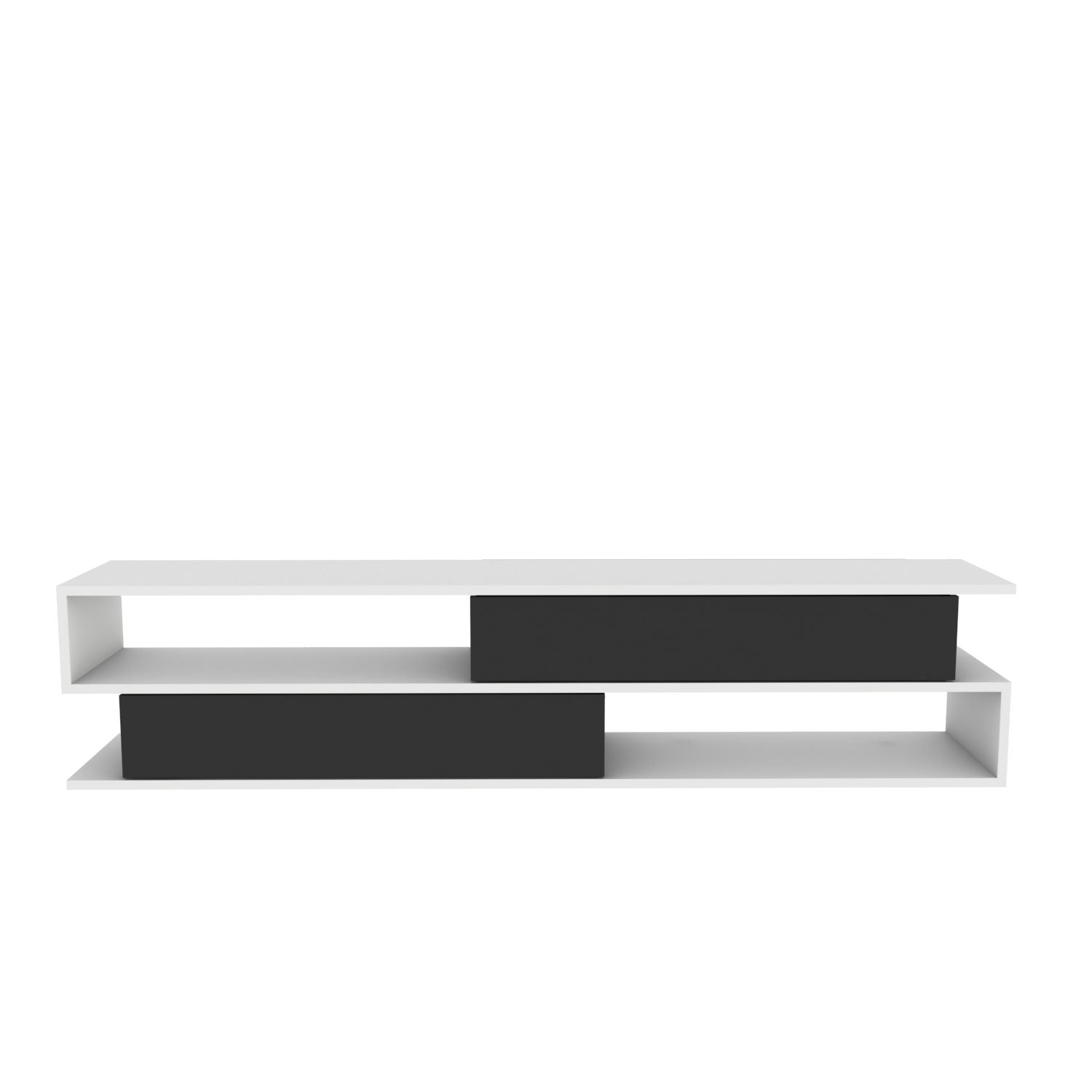 Móvel de TV elegante, 160 cm de largura, branco e antracite | Painel de partículas 100% revestido de melamina, 18 mm de espessura | Design moderno para salas de estar e espaços de entretenimento