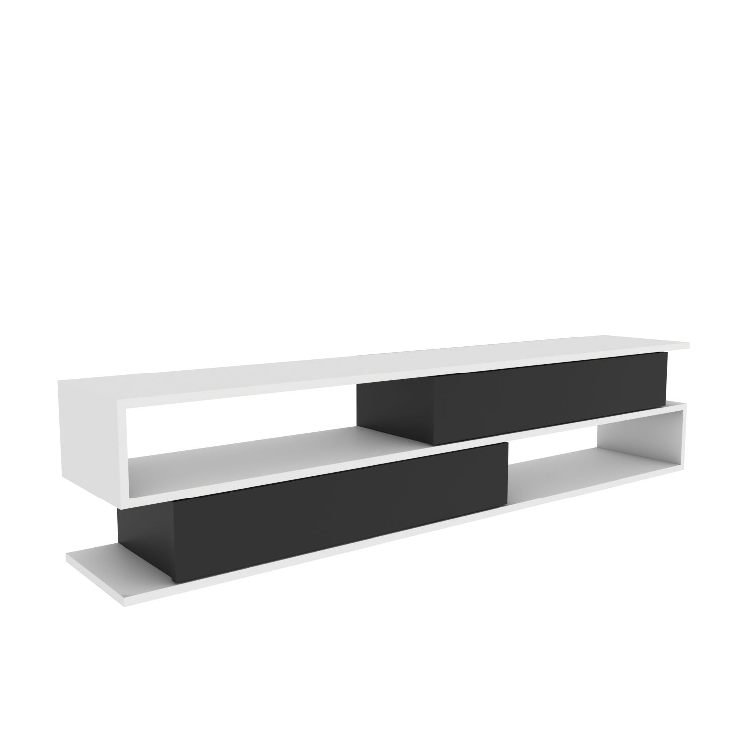 Móvel de TV elegante, 160 cm de largura, branco e antracite | Painel de partículas 100% revestido de melamina, 18 mm de espessura | Design moderno para salas de estar e espaços de entretenimento