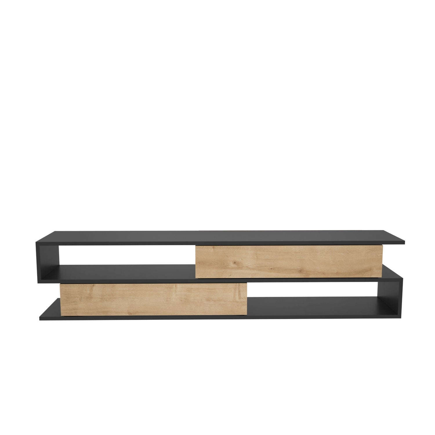 Móvel de TV elegante, antracite e carvalho, 160 x 35,3 x 38,6 cm | Painel de partículas 100% revestido de melamina, 18 mm de espessura | Design moderno para salas de estar e espaços de entretenimento