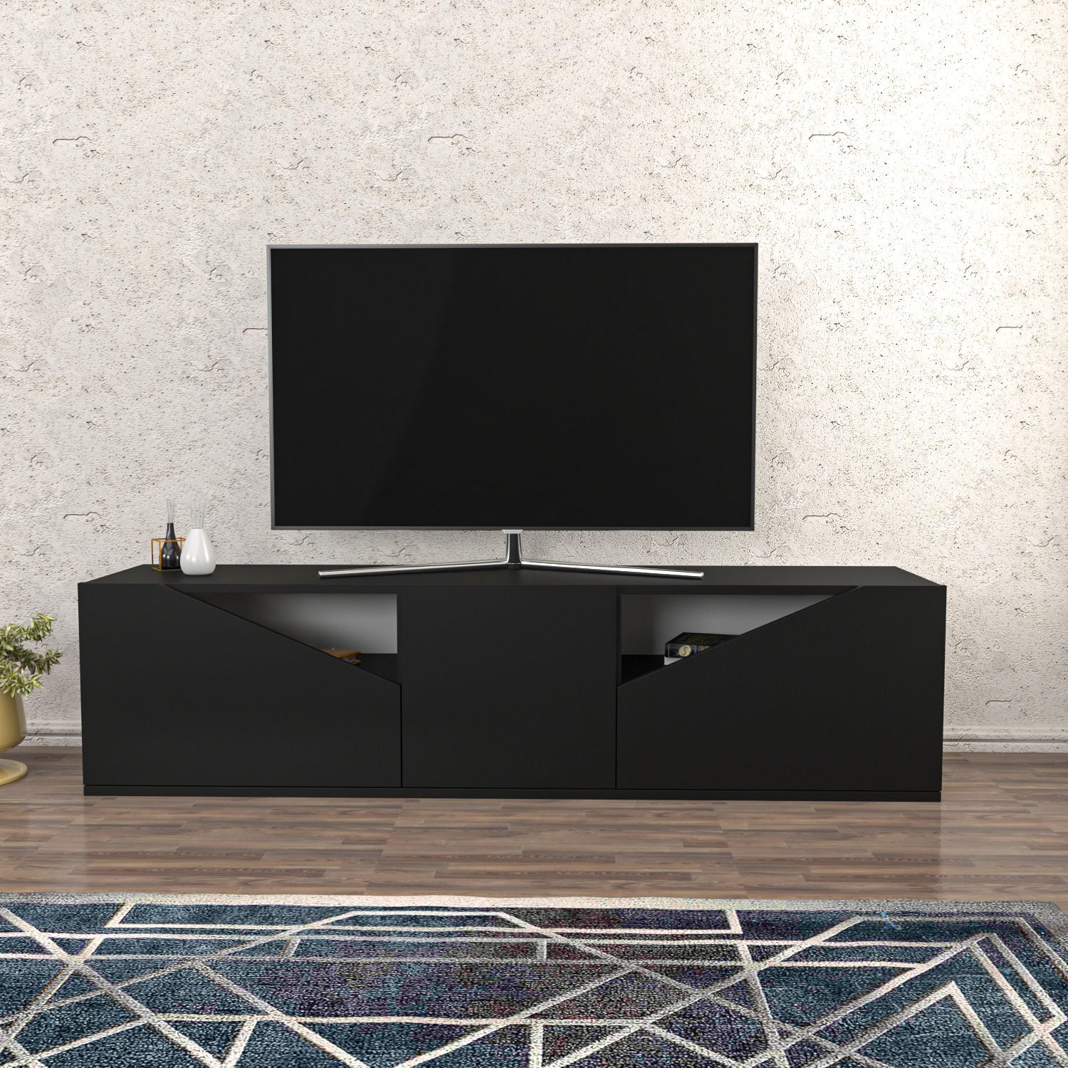 Móvel de TV escandinavo, antracite, 160 x 35,3 x 40 cm | Painel de partículas 100% revestido de melamina, 18 mm de espessura | Elegante e funcional para salas de estar modernas