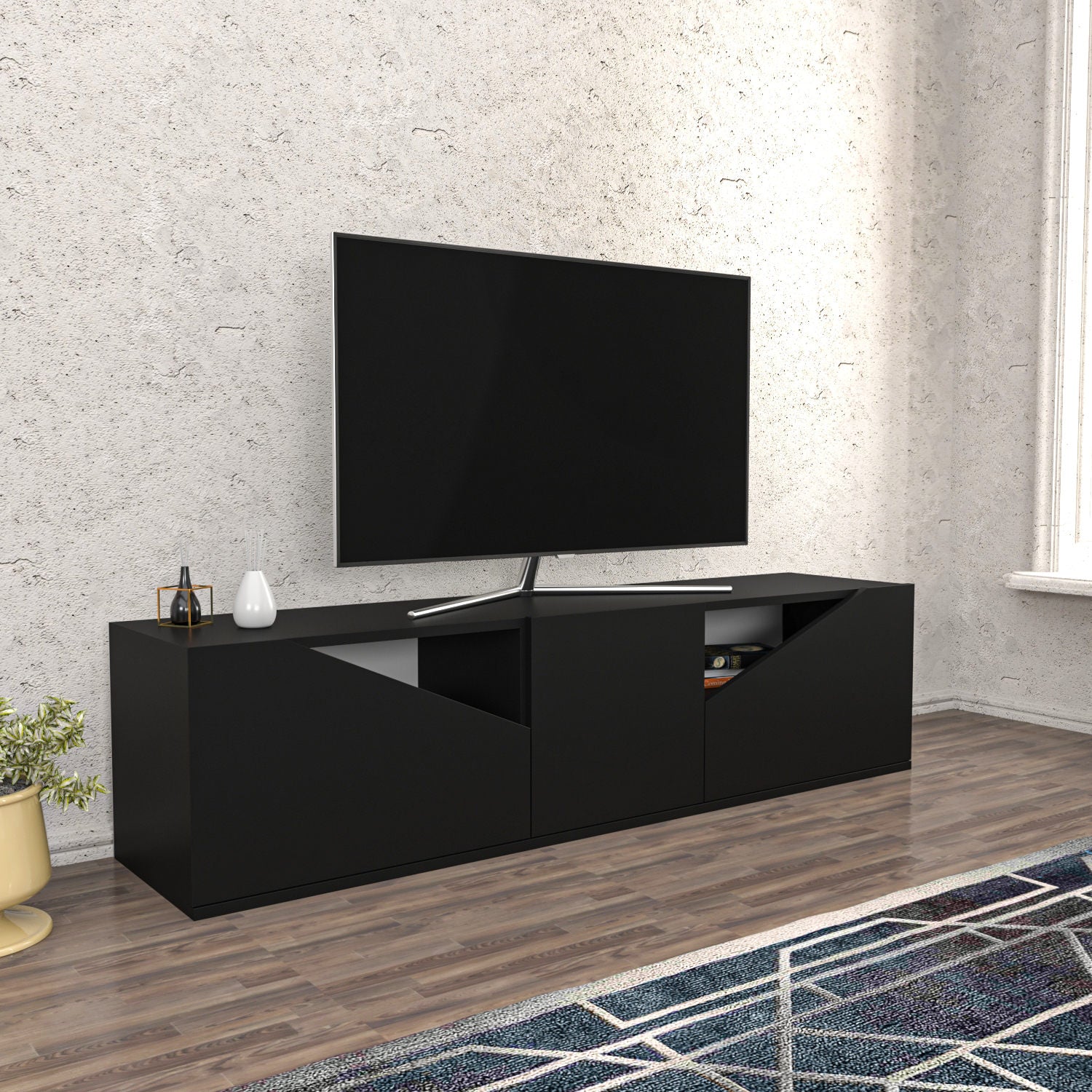 Móvel de TV escandinavo, antracite, 160 x 35,3 x 40 cm | Painel de partículas 100% revestido de melamina, 18 mm de espessura | Elegante e funcional para salas de estar modernas