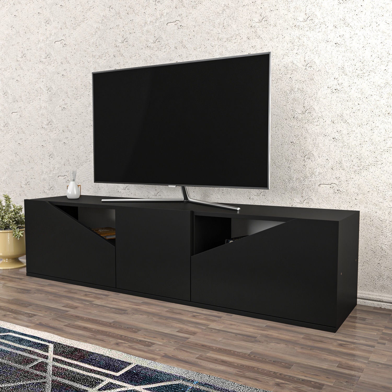 Móvel de TV escandinavo, antracite, 160 x 35,3 x 40 cm | Painel de partículas 100% revestido de melamina, 18 mm de espessura | Elegante e funcional para salas de estar modernas