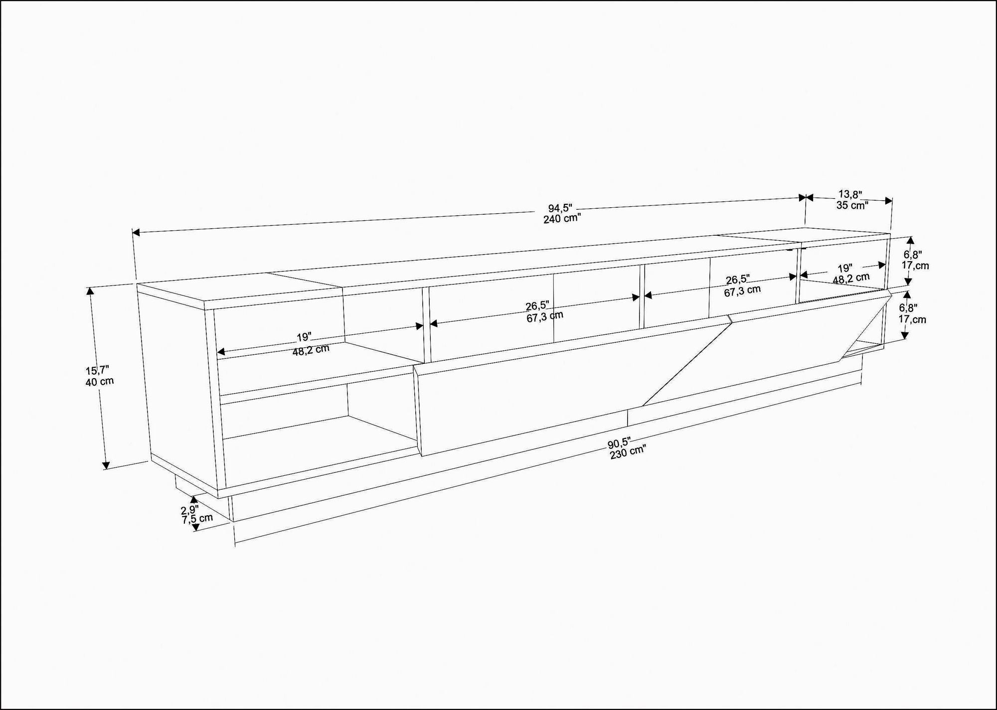 Suporte de TV escandinavo, branco, 240 x 37,1 x 47,4 cm | Painel de partículas 100% revestido de melamina, 18 mm de espessura | Elegante e funcional para salas de estar modernas