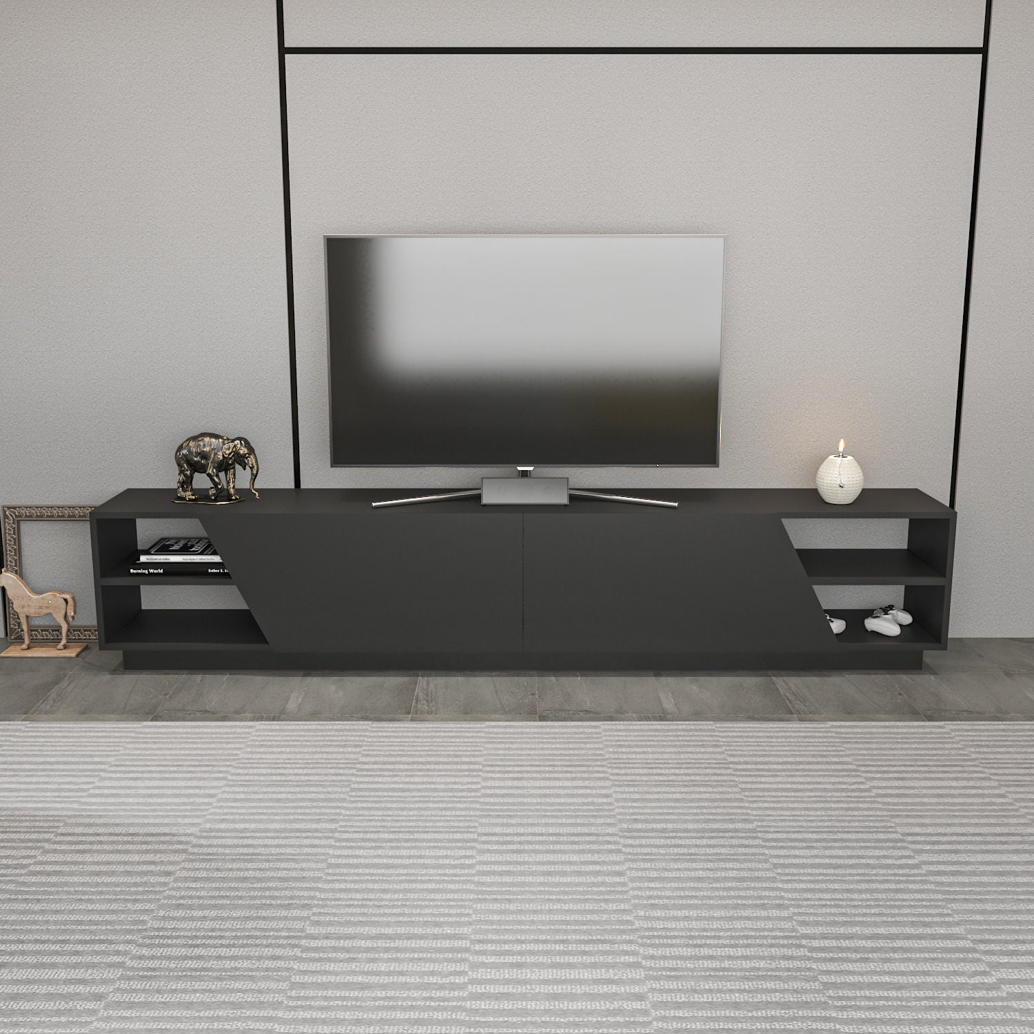 Suporte de TV escandinavo, antracite, 240 x 37,1 x 47,4 cm | Painel de partículas 100% revestido de melamina, 18 mm de espessura | Elegante e funcional para salas de estar modernas