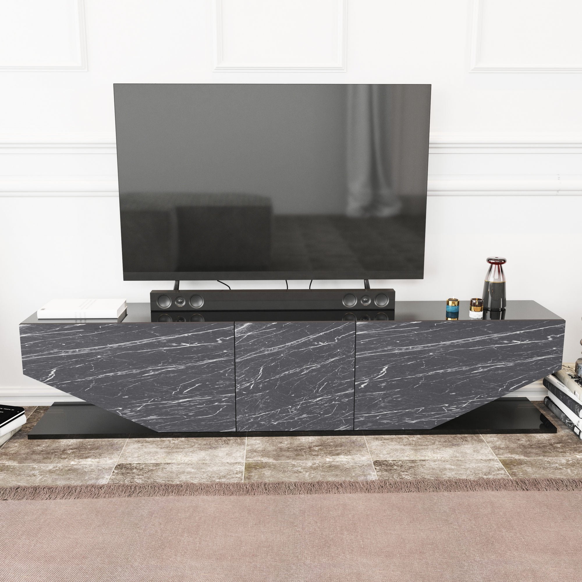 Suporte de TV moderno em antracite, 180 cm x 30 cm x 45 cm | Painel de partículas 100% revestido em melamina, 18 mm de espessura | Design elegante para salas de estar contemporâneas